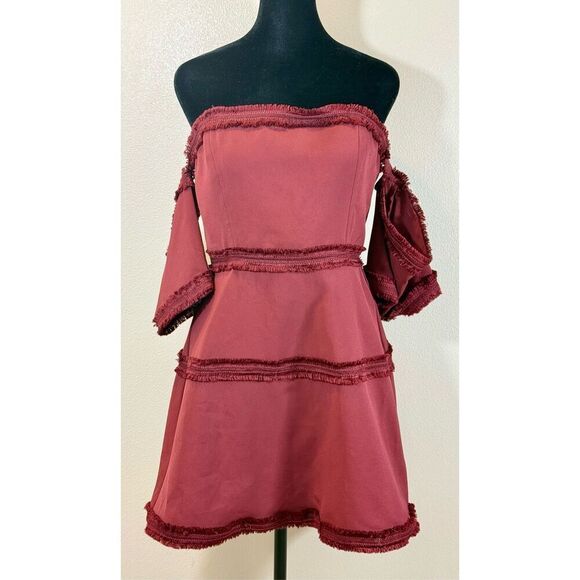 NWOT Finders Keepers Fig Burgundy Fall Visions Off Shoulders Mini Dress Medium - Picture 5 of 12